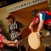 A member of the Czech team performs during the finals of the Stihl Timbersports World Championship in Lillehammer, Norway on Spetember 7, 2012.